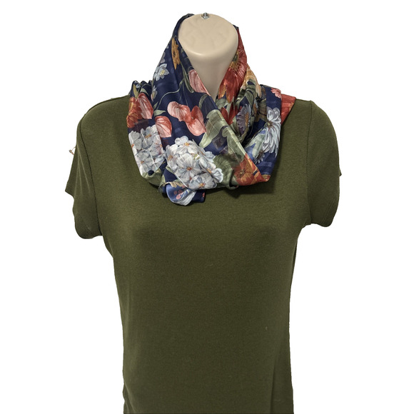 Women's 9X60" Sheer Scarf Floral Spring Autumn Fall Bloomcore Colorful BOHO - Picture 5 of 5